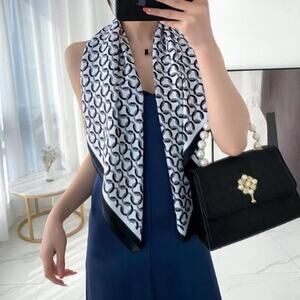 2/$30 NEW White Black Square Printed Silky Fashion Scarf Geometric Chain Links